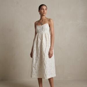 Samsoe Samsoe Warm White Grant Jacquard-Woven Sleeveless Midi Dress, size M